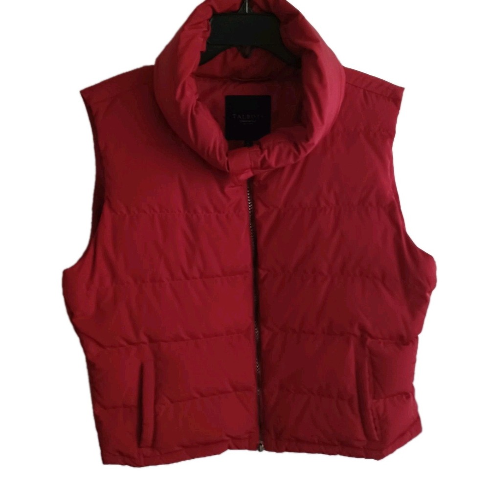 Talbots Women's Red Puffer Jacket Vest 80% Down Full Zip Size Petite XL